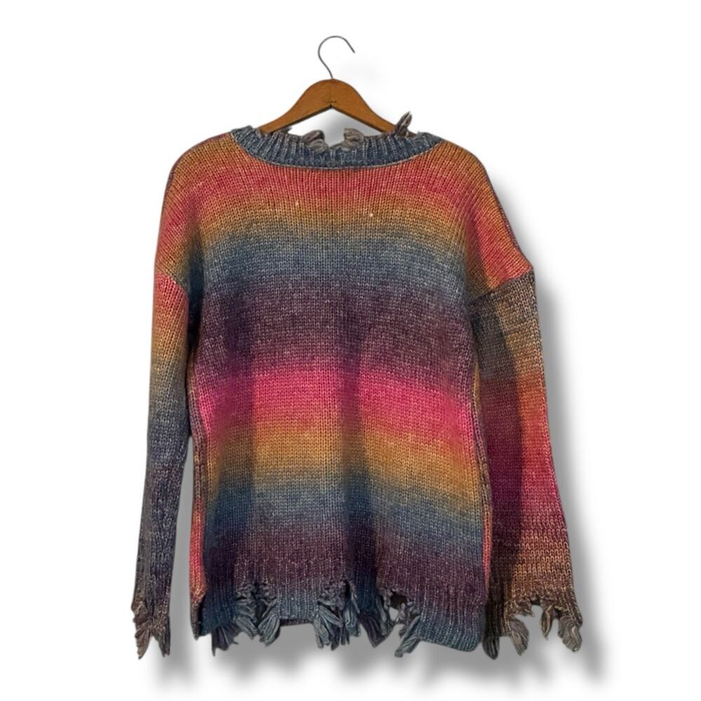 Sabrina Lauren distressed rainbow chunky knit sweater - Picture 3 of 6